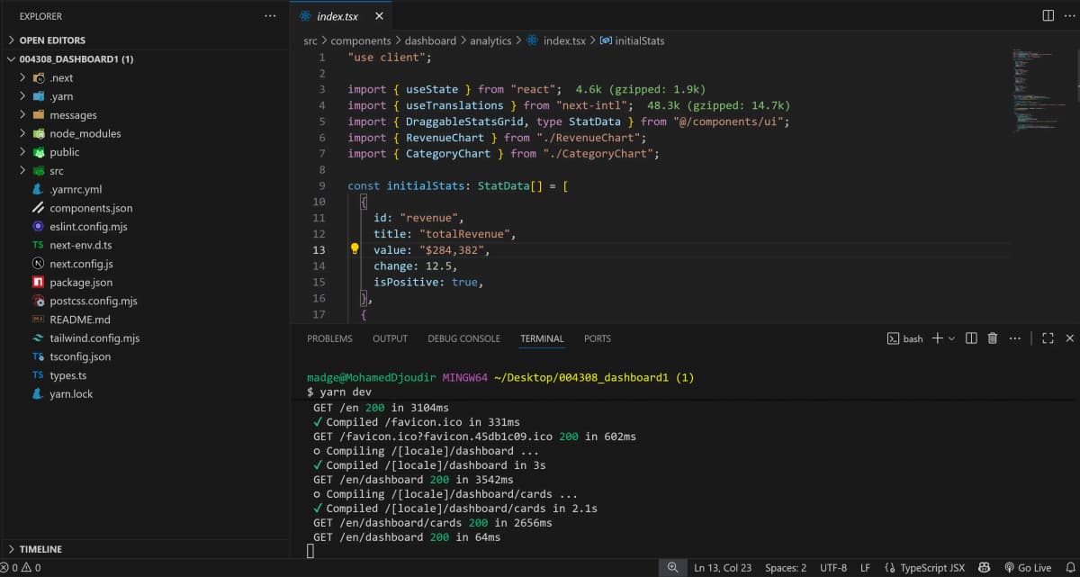 Code preview 1 for Next js dashboard template