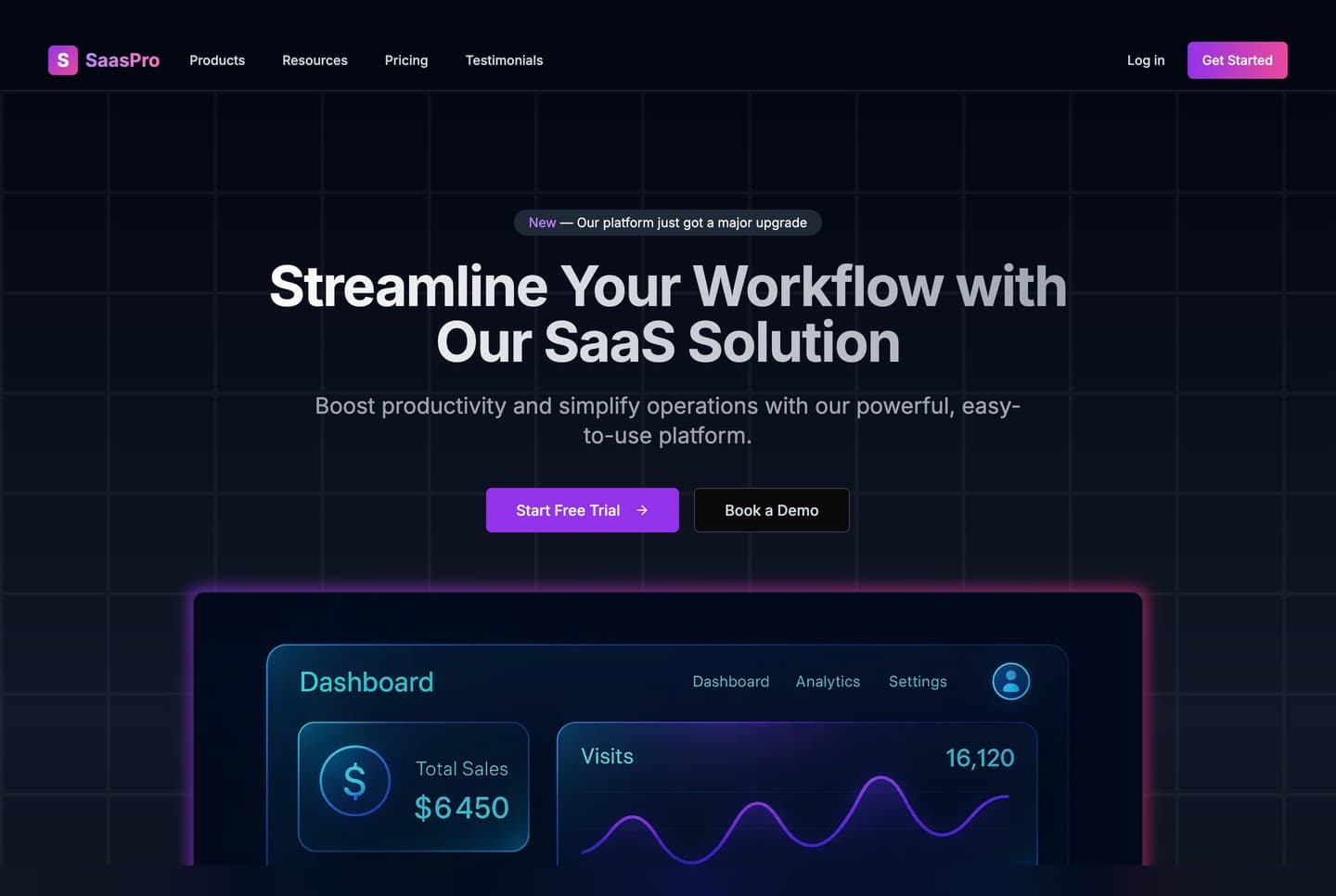 SaaS Landing Page Template with Pricing - Next.js Landing template preview - Aniq-UI