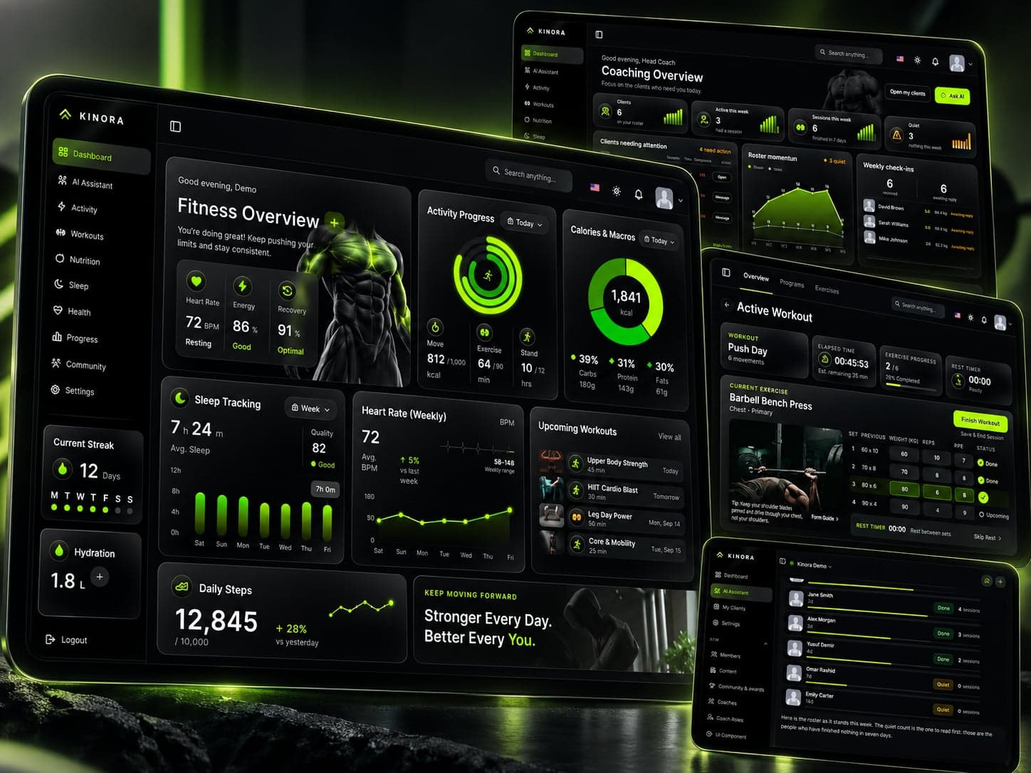 Next.js Fitness & Coaching Dashboard with AI Assistant - Next.js Health & Fitness template preview - Aniq-UI