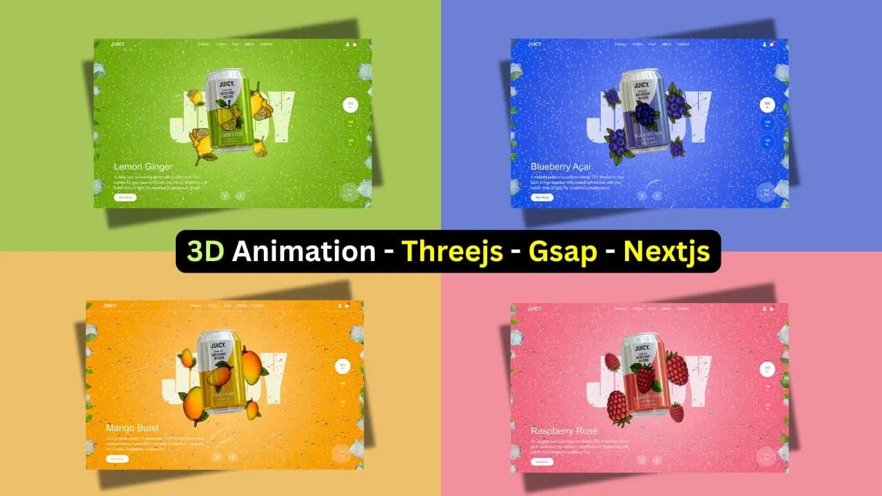 Plantilla gratuita de página de aterrizaje 3D para sitios web de jugos, bebidas y marketing de productos (Next.js + Three.js + GSAP)