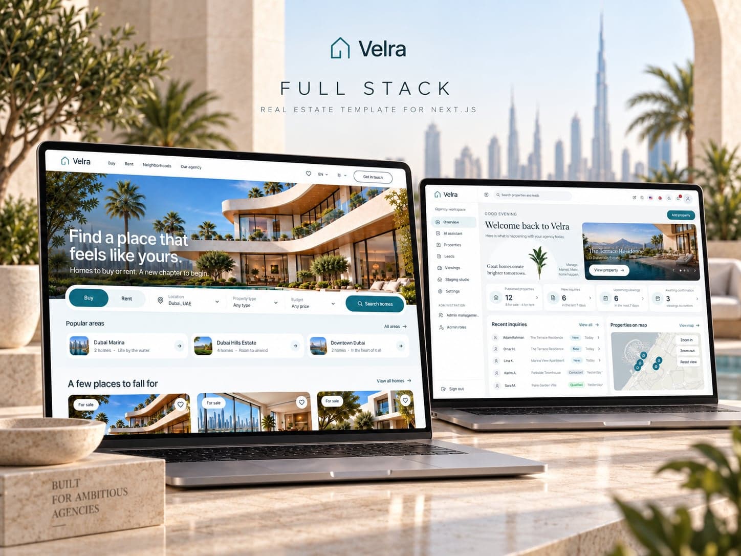 Plantilla inmobiliaria Next.js con panel de agencia y home staging con IA - Next.js Plantillas Inmobiliarias Next.js template preview - Aniq-UI